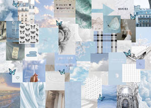 Blue White Aesthetic Collage Laptop Wallpaper