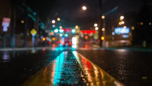 Blurry Night Wet Street Wallpaper