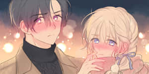 Blushing Anime Couple Wallpaper