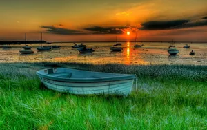 Boat On Green Grass Wallpaper