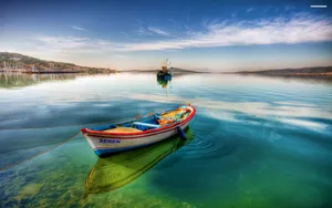 Boat On Green Water Digital Art Wallpaper