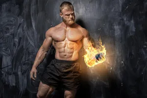 Bodybuilders With Fiery Fist Hd Wallpaper