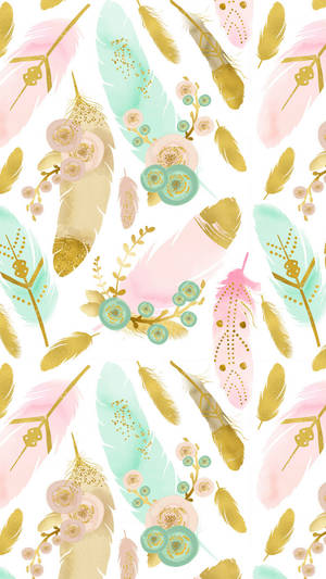 Boho Aesthetic Pink And Blue Feathers Wallpaper