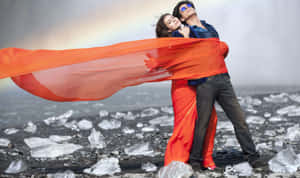 Bollywood Romance Orange Saree Wind Wallpaper