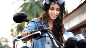 Bollywood Shraddha Kapoor On Motorcycle Wallpaper