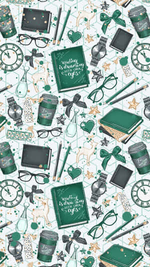 Books Iphone Green Pattern Aesthetic Wallpaper