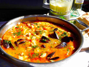 Bouillabaisse French Dish On Stainless Bowl Wallpaper