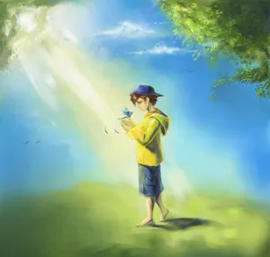 Boy Holding A Bird Wallpaper