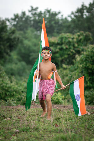 Boy Holding Tiranga Wallpaper