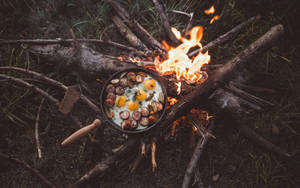 Breakfast Cooking On 4k Fire Wallpaper