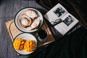 Breakfast With Book Wallpaper