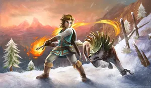 Breath Of The Wild Link And Wolf Artwork Wallpaper