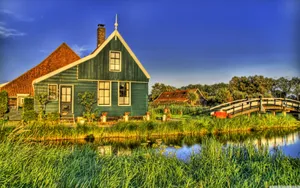 Bridge By A Farmhouse Desktop Wallpaper