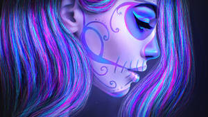 Bright And Vibrant Neon Sugar Skull To Represent The