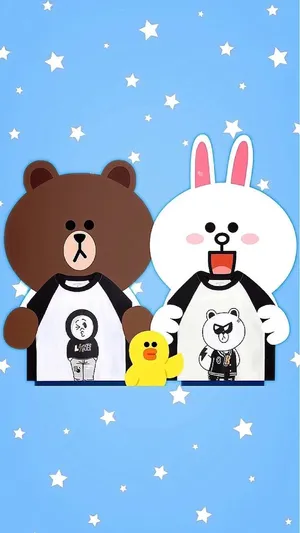 Brown And Cony In Blue Line Friends Wallpaper