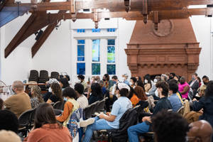 Brown University Hall With Students On Campus Wallpaper