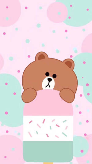 Brown With Ice Cream Bar Line Friends Wallpaper