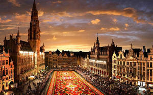 Brussels Sunset Cityscape Wallpaper