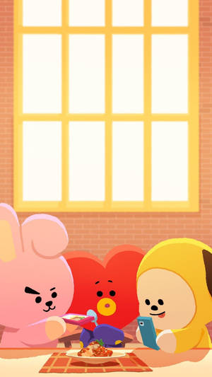 Bt21 Taking Pictures Of Food Wallpaper