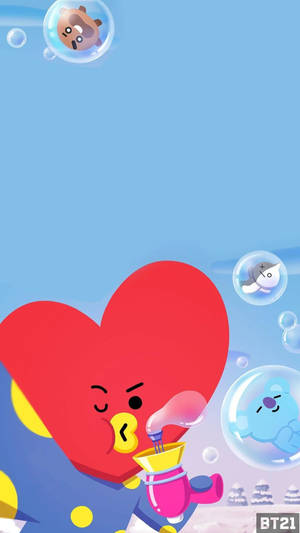 Bt21 Tata Blowing Bubbles Wallpaper