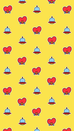 Bt21 Tata Spaceship Pattern Wallpaper