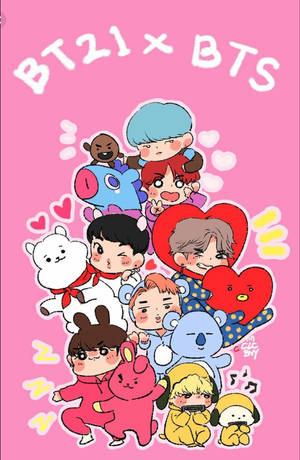 Bt21 X Bts In Pink Wallpaper
