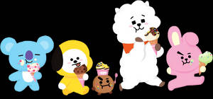 Bts Cartoon Bt21 With Foods Wallpaper