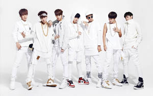 Bts Group Photo All White Outfit Wallpaper