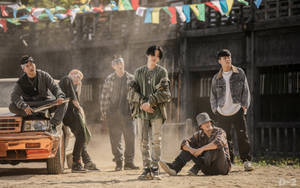 Bts Group Photo Rugged Look Wallpaper