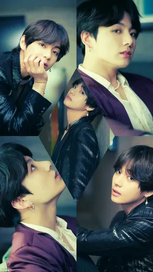 Bts Jk And V Collage Art Wallpaper