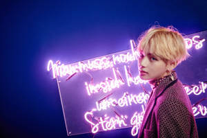 Bts Tae Hyung Glowing Neon Sign Wallpaper