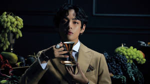 Bts Tae Hyung Sipping Tea Wallpaper