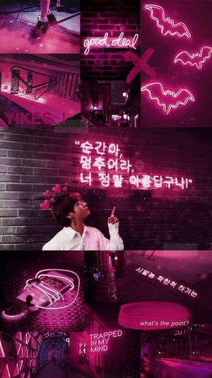 Bts Taehyung Neon Pink Aesthetic Wallpaper