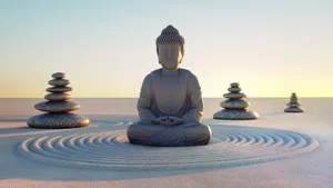 Buddha 3d With Pebble Stones Wallpaper