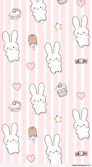Bunny Sweets Collage On Kawaii Pink Background Wallpaper