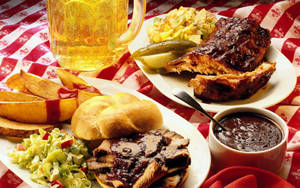 Burgers Ribs And Fries Meaty Lunch Wallpaper