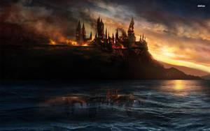 Burning Hogwarts On Horizon Wallpaper