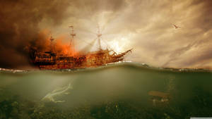 Burning Pirate Ship Wallpaper