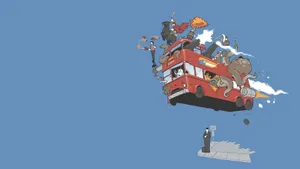 Bus In Sky Animated Cartoon Wallpaper
