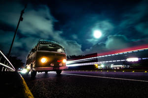 Bus Under The Moon Desktop Wallpaper