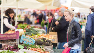 Bustling Urban Market Scene Wallpaper