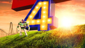 Buzz Lightyear Beside A Number Four Wallpaper