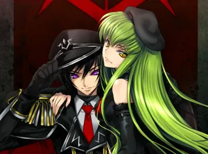 C.c And Lelouch In Black Code Geass Wallpaper