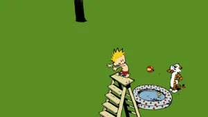Calvin And Hobbes 4k Yellow Green Wallpaper