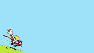 Calvin And Hobbes Riding A Cart Wallpaper