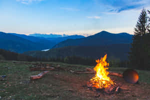 Campfire Mountain Ranges View Wallpaper