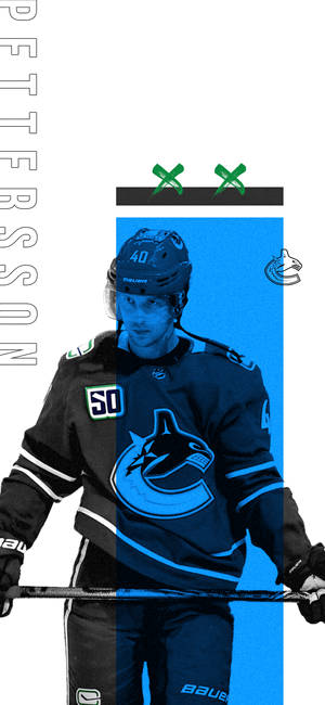 Canadian Nhl Player Elias Pettersson Blue And White Poster Wallpaper