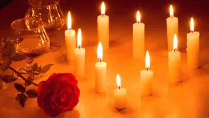 Candles With Glasses And A Rose Wallpaper