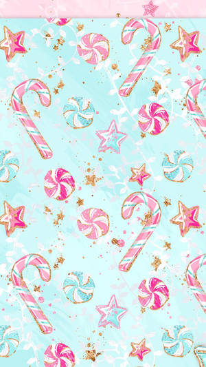 Candy Canes Bubblegum Motif Wallpaper