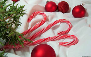 Candy Canes In White Fabric Wallpaper